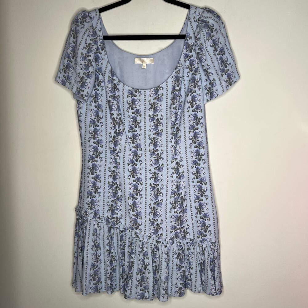 Love Shack Fancy Blue Solus Ruffled Floral Crepe Mini Dress Size 10 - Picture 3 of 10